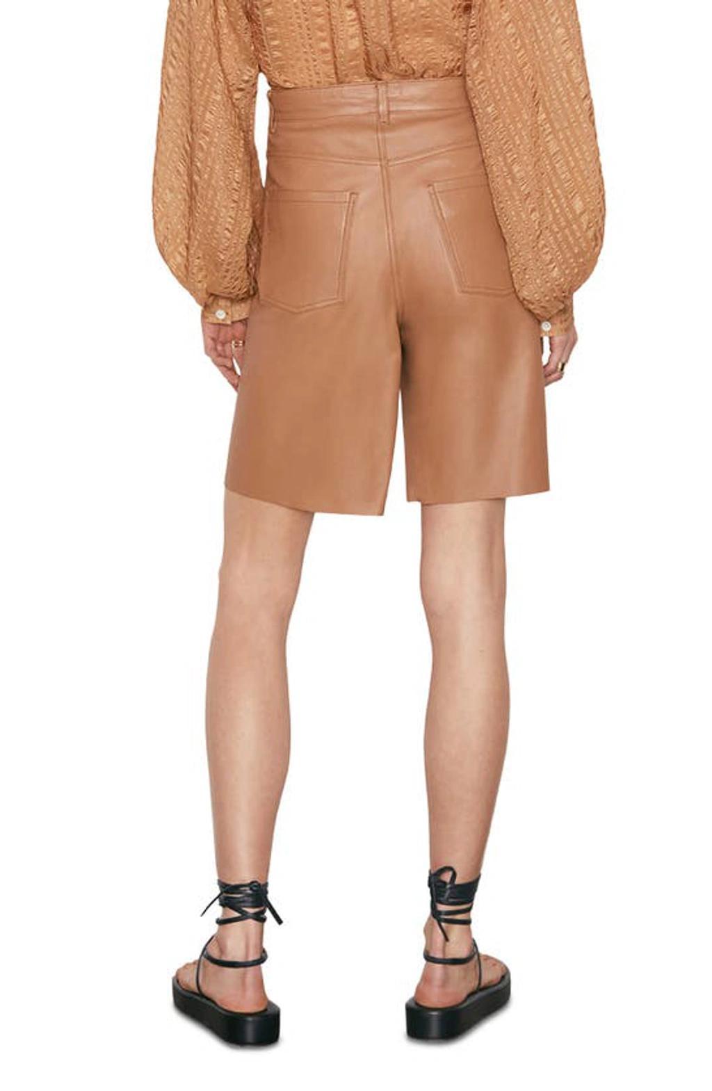 High Waist Leather Bermuda Shorts In Latte Product Image