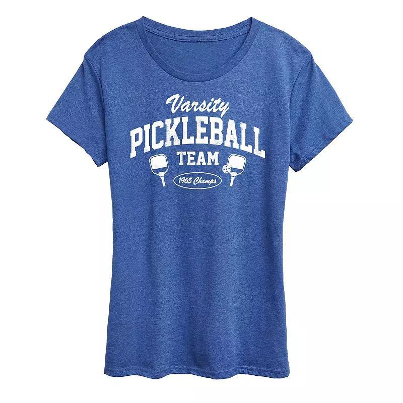 Plus Varsity Pickleball Graphic Tee, Womens Grey Royal Blue Product Image