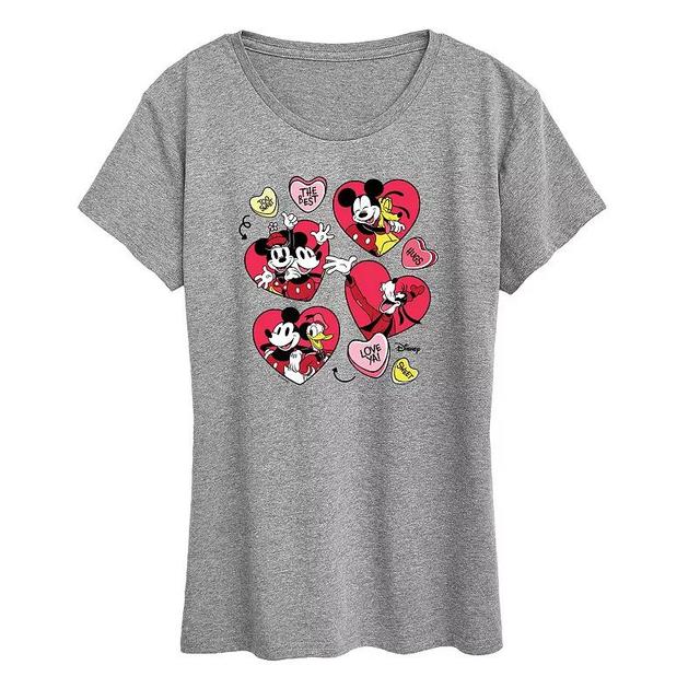 Disneys Mickey Mouse & Friends Womens Heart Grid Graphic Tee Grey Gray Product Image