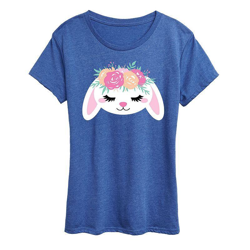 Womens Bunny Face With Flower Crown Graphic Tee Product Image