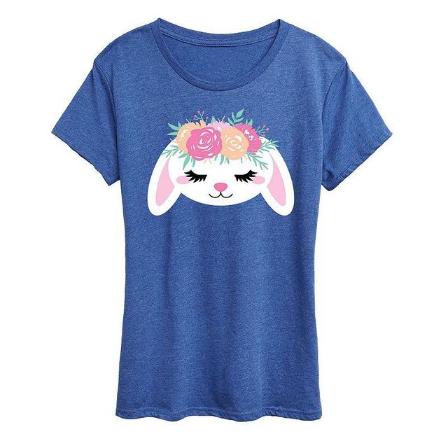 Womens Bunny Face With Flower Crown Graphic Tee Product Image