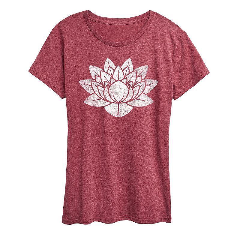 Womens Lotus Flower Distressed Graphic Tee Grey Green Product Image