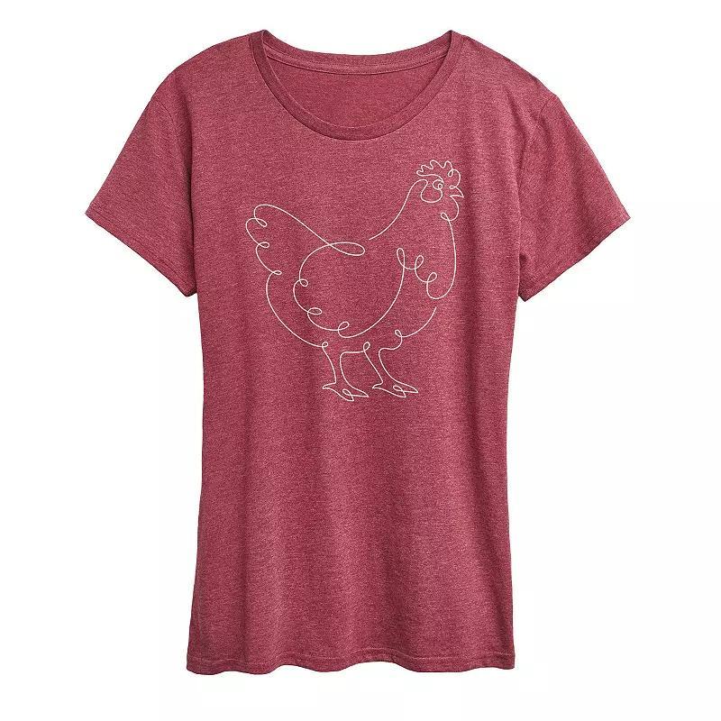 Womens Chicken Continuous Line Doodle Graphic Tee Grey Dark Red Product Image