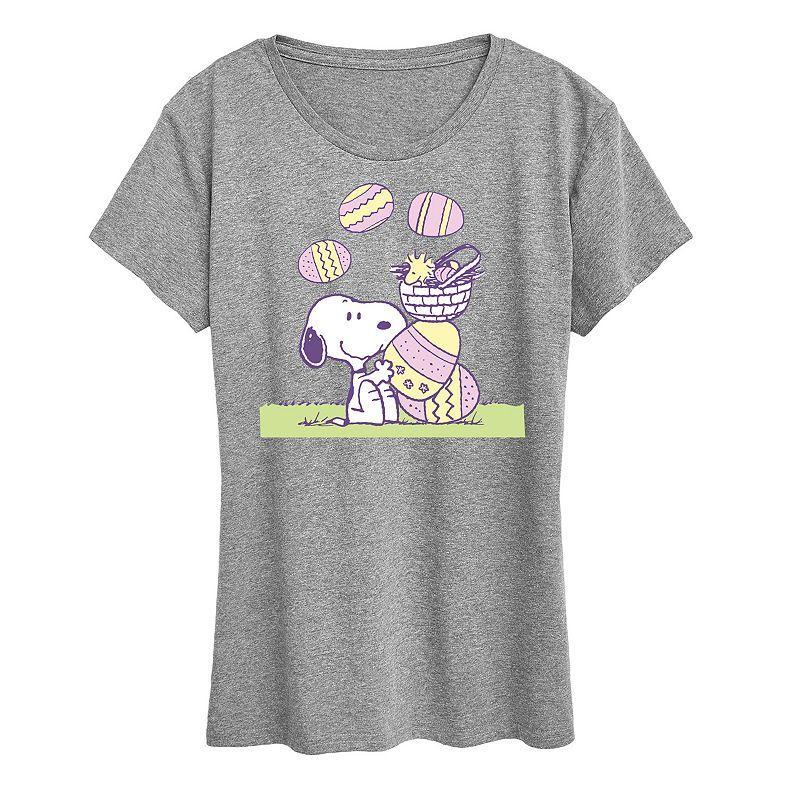 Womens Peanuts Snoopy & Woodstock Easter Graphic Tee Grey Gray Product Image