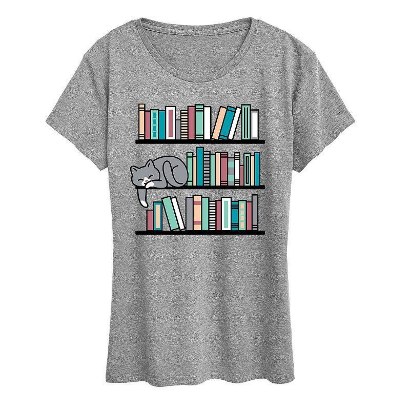 Womens Cat Book Shelf Graphic Tee Dark Grey Product Image