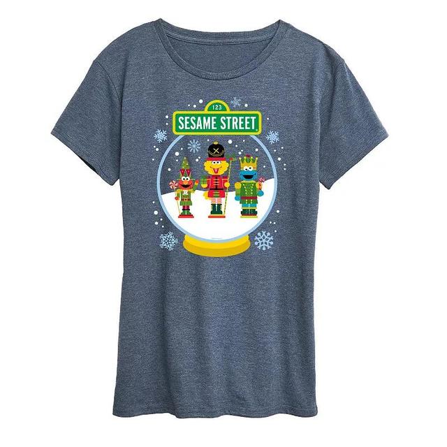 Womens Sesame Street Snow Globe Graphic Tee, Girls Grey Royal Blue Product Image