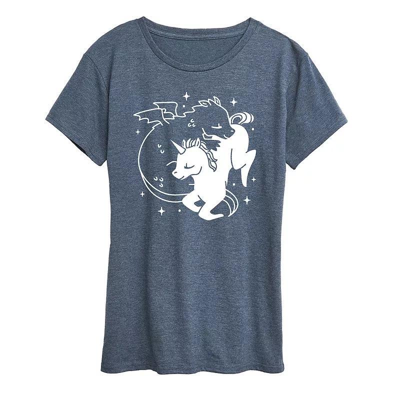 Womens Dragon Unicorn Graphic Tee Blue Product Image