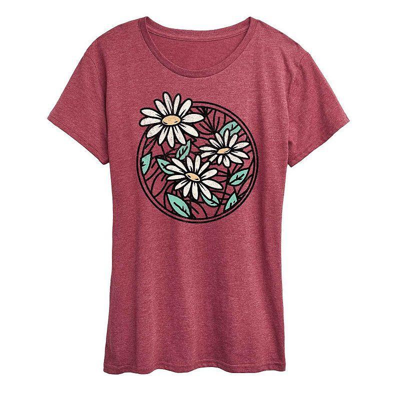 Womens Wildflower Circle Graphic Tee, Girls Grey Dark Red Product Image