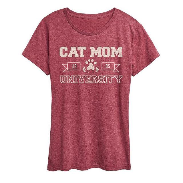 Womens Cat Mom University Graphic Tee Grey Green Product Image