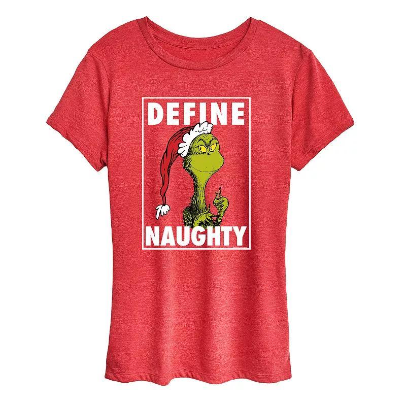 Womens Dr. Seuss The Grinch Define Naughty Graphic Tee, Girls Grey Red Product Image