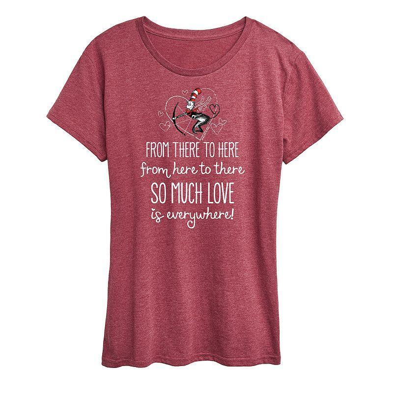 Womens Dr. Seuss Love Is Everywhere Graphic Tee Grey Dark Red Product Image