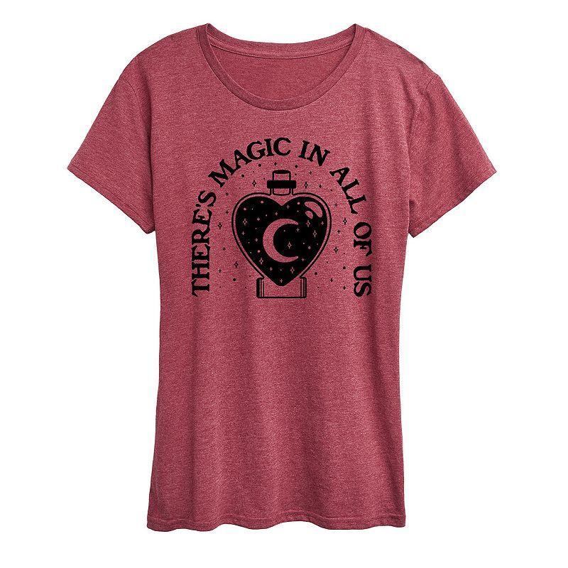 Womens Theres Magic in All of Us Graphic Tee Grey Dark Red Product Image