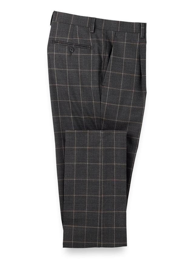 Wool Stretch Windowpane Single Pleat Suit Pants - Grey Product Image