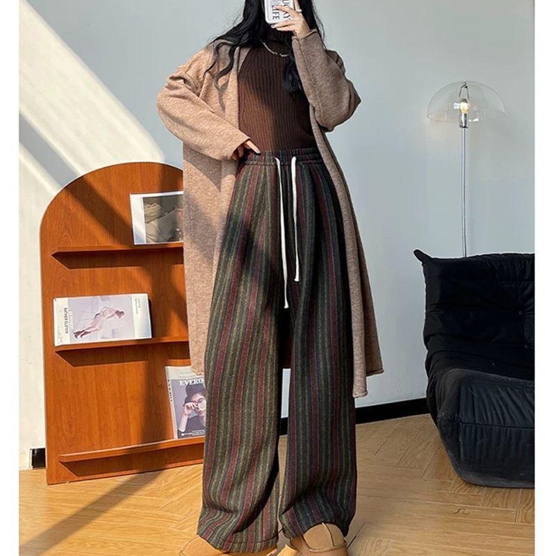 Drawstring Waist Herringbone Wide Leg Pants (Various Designs) Product Image