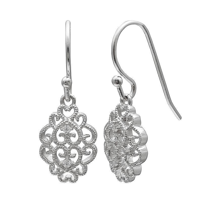 PRIMROSE Sterling Silver Cubic Zirconia Filigree Drop Earrings, Womens, White Product Image