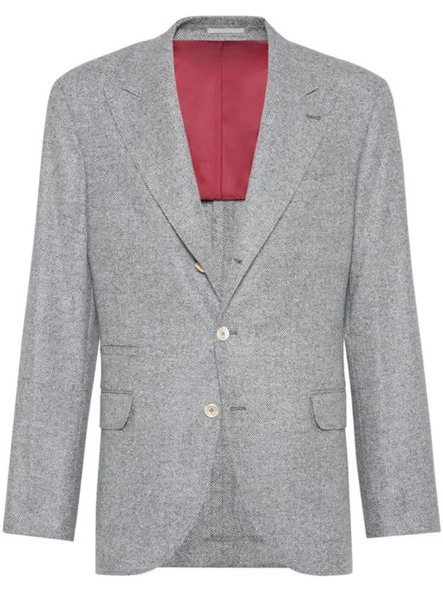 BRUNELLO CUCINELLI Twill Single-breasted Blazer In Grey Product Image