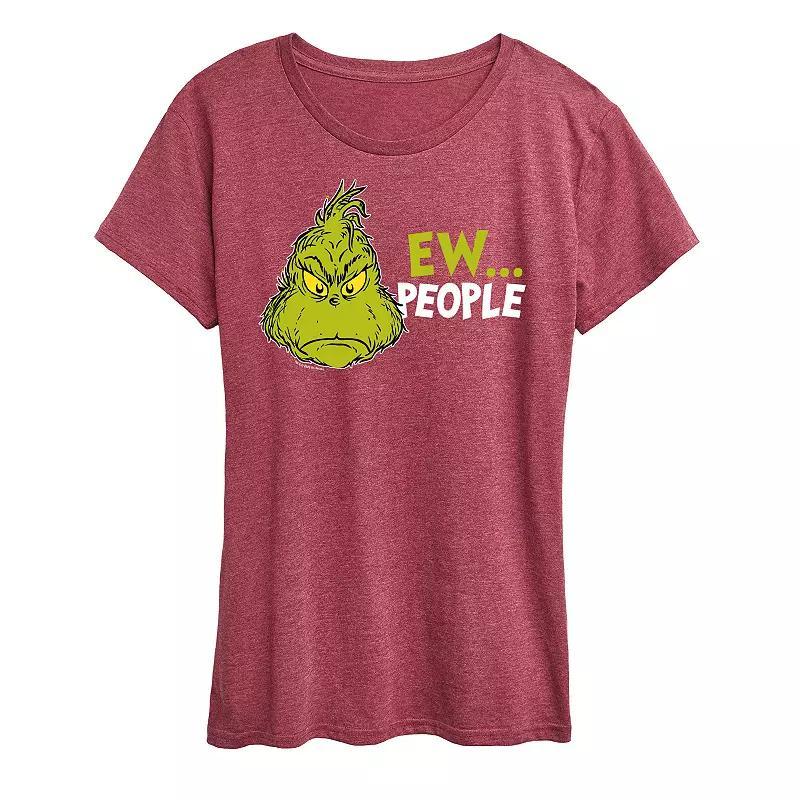 Womens Dr. Seuss The Grinch Ew People Graphic Tee, Girls Grey Dark Red Product Image