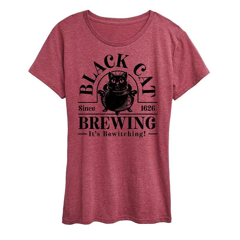 Plus Size Black Cat Brewing Graphic Tee, Womens Grey Dark Red Product Image