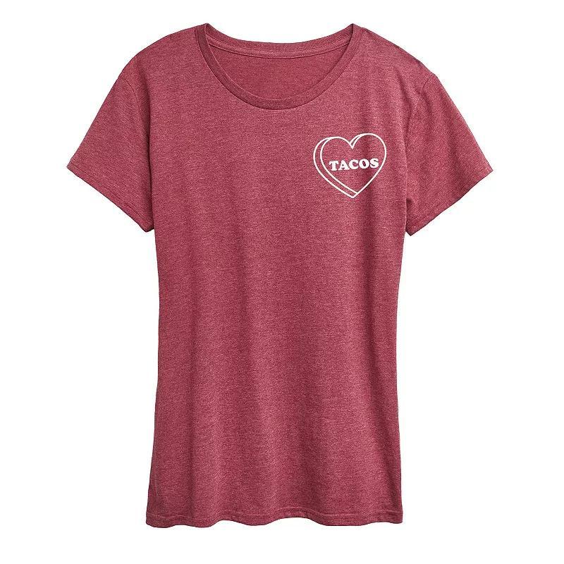 Womens Tacos Heart Graphic Tee Grey Red Product Image