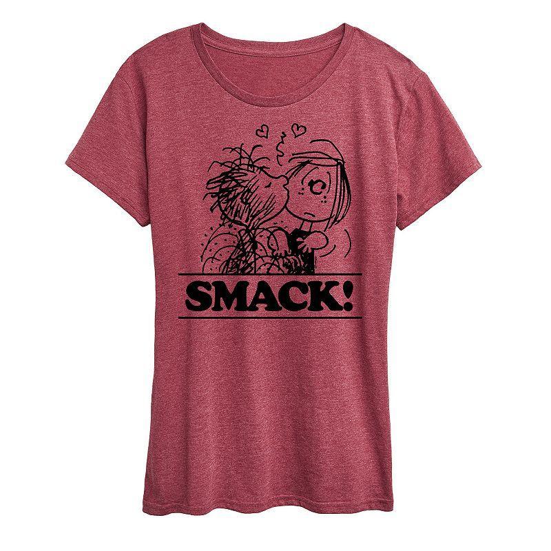 Womens Peanuts Smack Graphic Tee Grey Dark Red Product Image