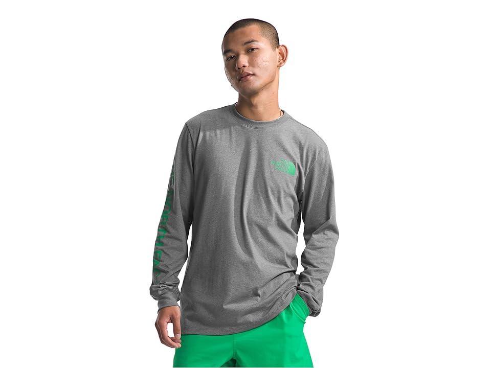 The North Face Long Sleeve Sleeve Hit Graphic Tee (TNF Medium Grey Heather/Optic Emerald) Men's Clothing Product Image