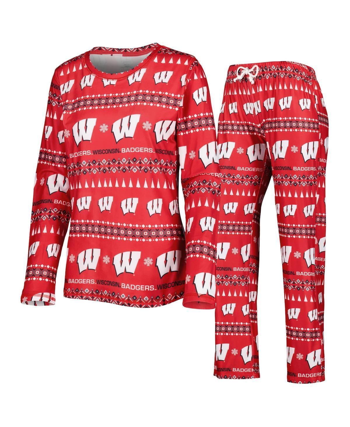 Womens Concepts Sport Red Wisconsin Badgers Flurry Ugly Sweater Long Sleeve T-shirt and Pants Sleep Set Product Image