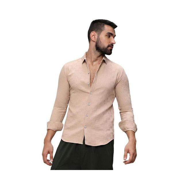 Campus Sutra Mens Beige Self-Design Intertwine Shirt - Beige Product Image