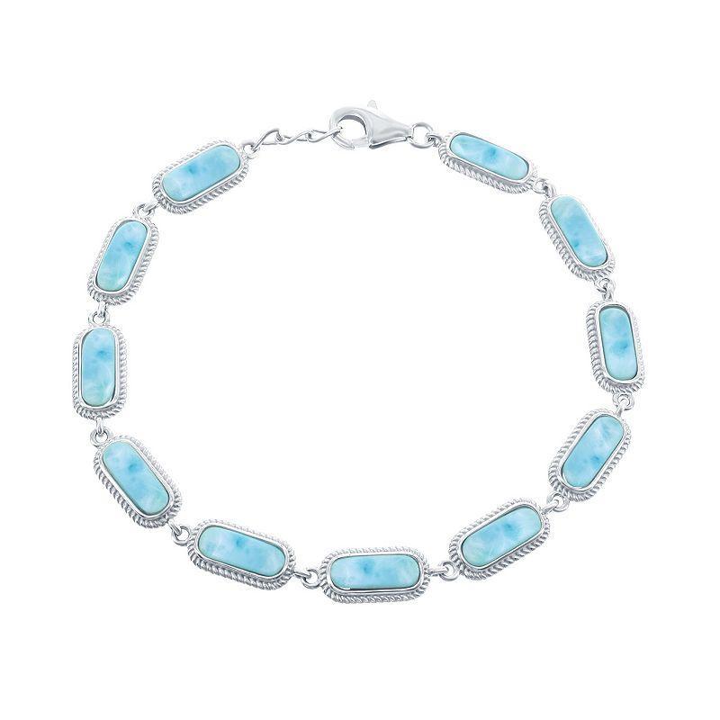 Sterling Silver Oval Larimar Linked Bracelet, Womens Blue Product Image