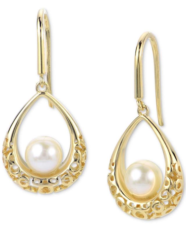 Cultured Freshwater Pearl (6mm) Textured Teardrop Drop Earrings in 14k Gold-Plated Sterling Silver Product Image