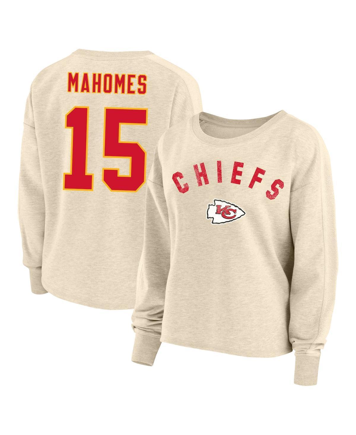 Womens Fanatics Branded Patrick Mahomes Oatmeal Kansas City Chiefs Plus Size Name & Number Crew Pullover Sweatshirt Product Image