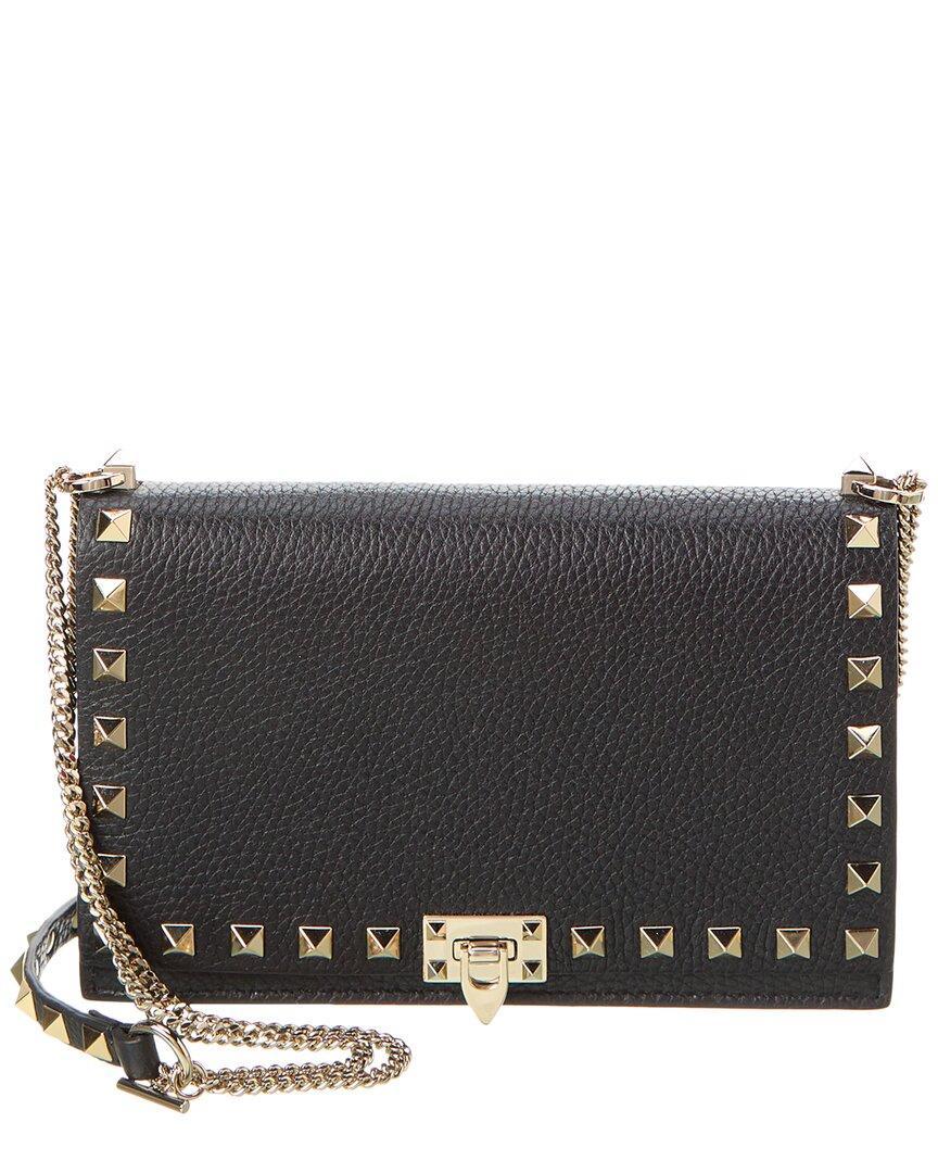 Rockstuds Flap Leather Pouch Crossbody Bag In Black Product Image