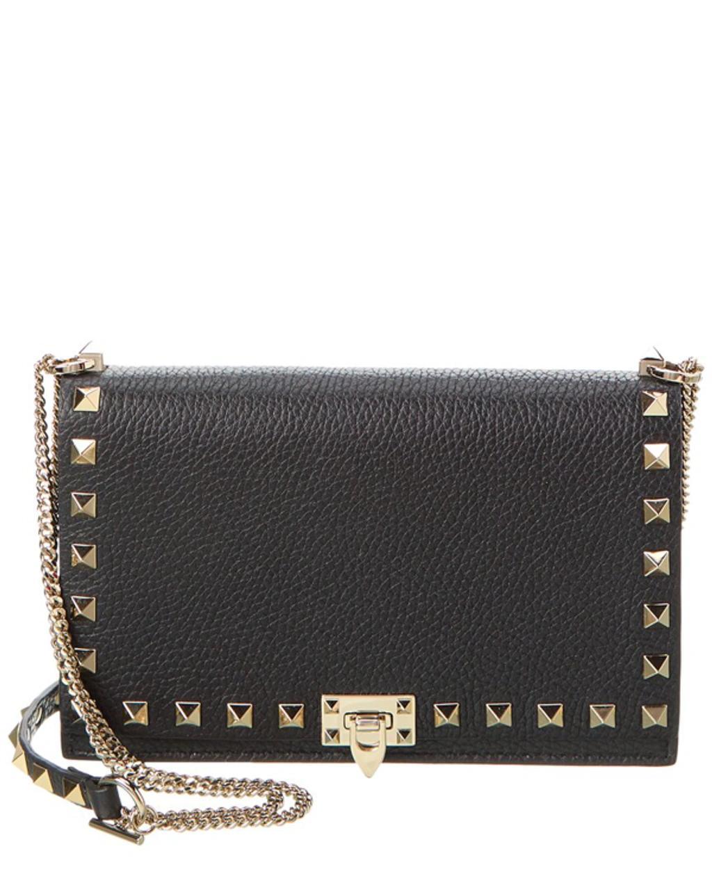 Rockstuds Flap Leather Pouch Crossbody Bag In Black Product Image