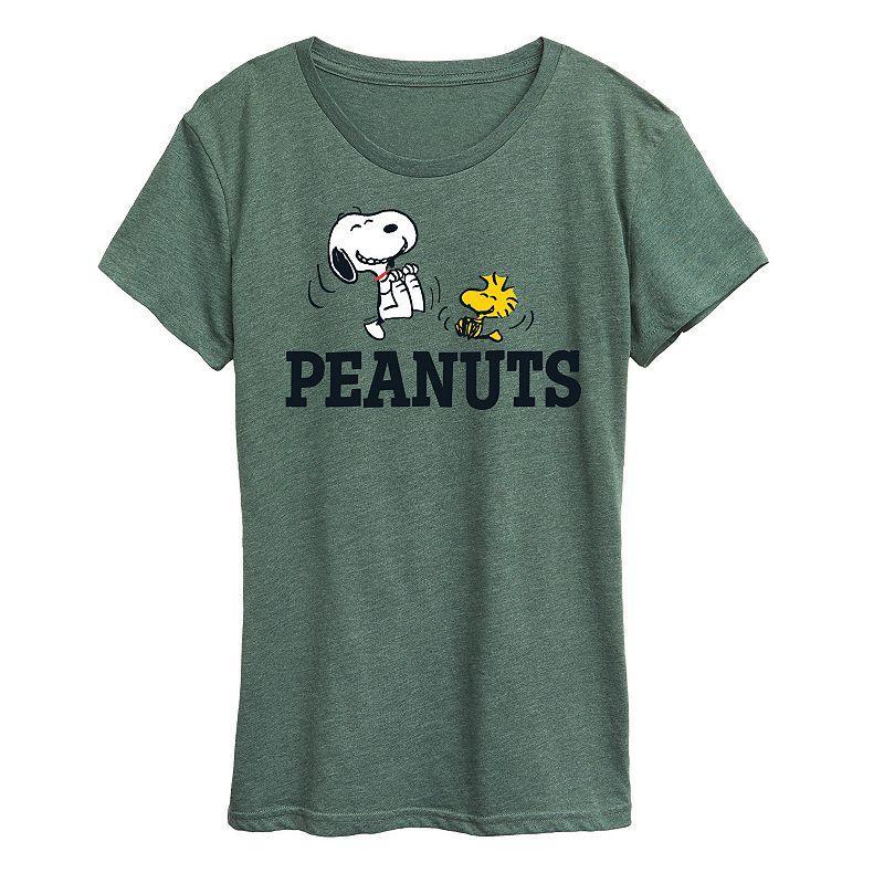 Womens Peanuts Snoopy And Woodstock Graphic Tee Green Product Image