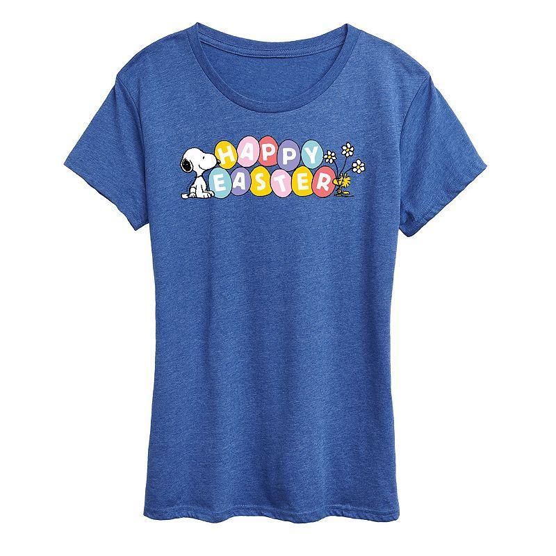 Womens Peanuts Snoopy & Woodstock Happy Easter Color Eggs Graphic Tee Grey Gray Product Image