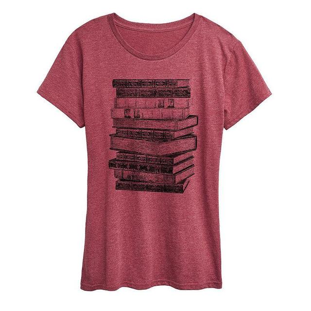 Womens Stacked Books Graphic Tee, Girls Grey Gray Product Image