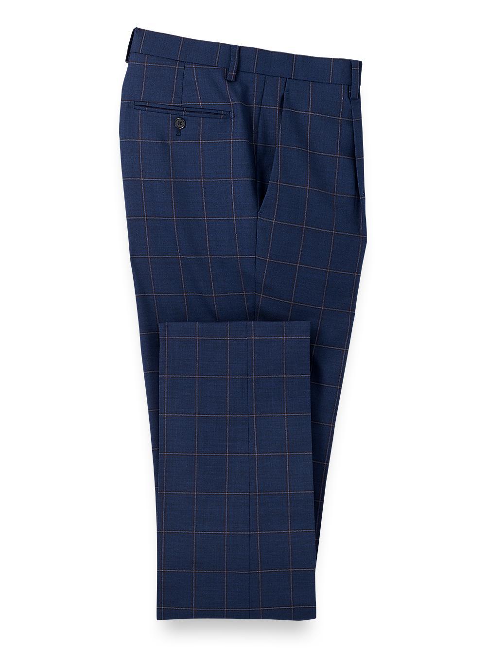 Wool Stretch Windowpane Single Pleat Suit Pants Product Image