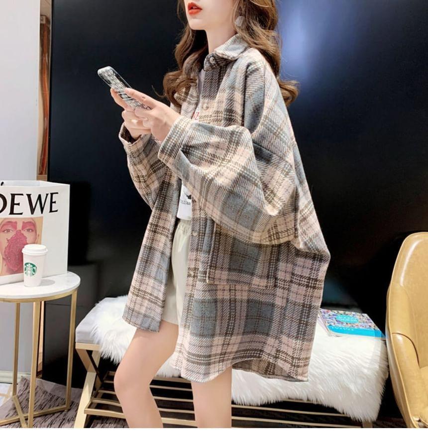 Plaid Button-Up Shirt Jacket Product Image