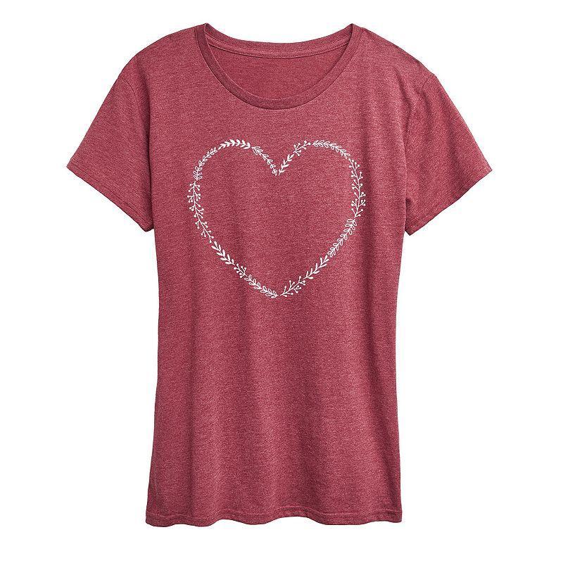 Instant Message Womens Womens Tee Shirts HEATHER - Heather Wine Floral Heart Outline Graphic Tee - Women, Juniors, Plus & Petite Plus Product Image