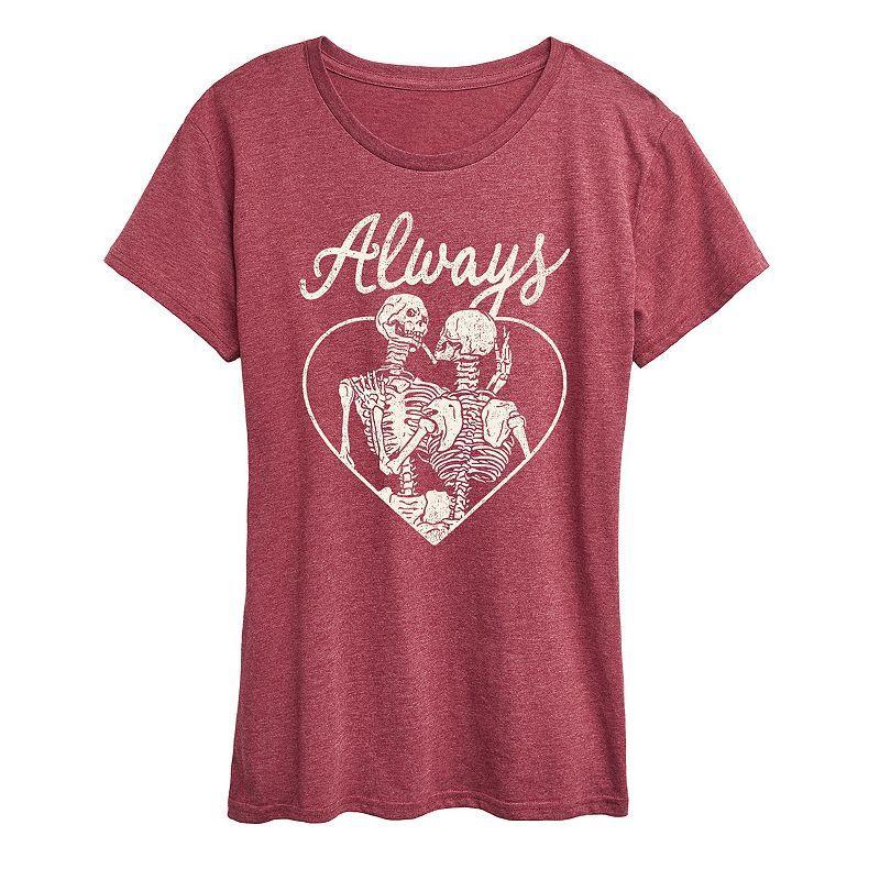 Womens Always Skeletons Graphic Tee Grey Dark Red Product Image