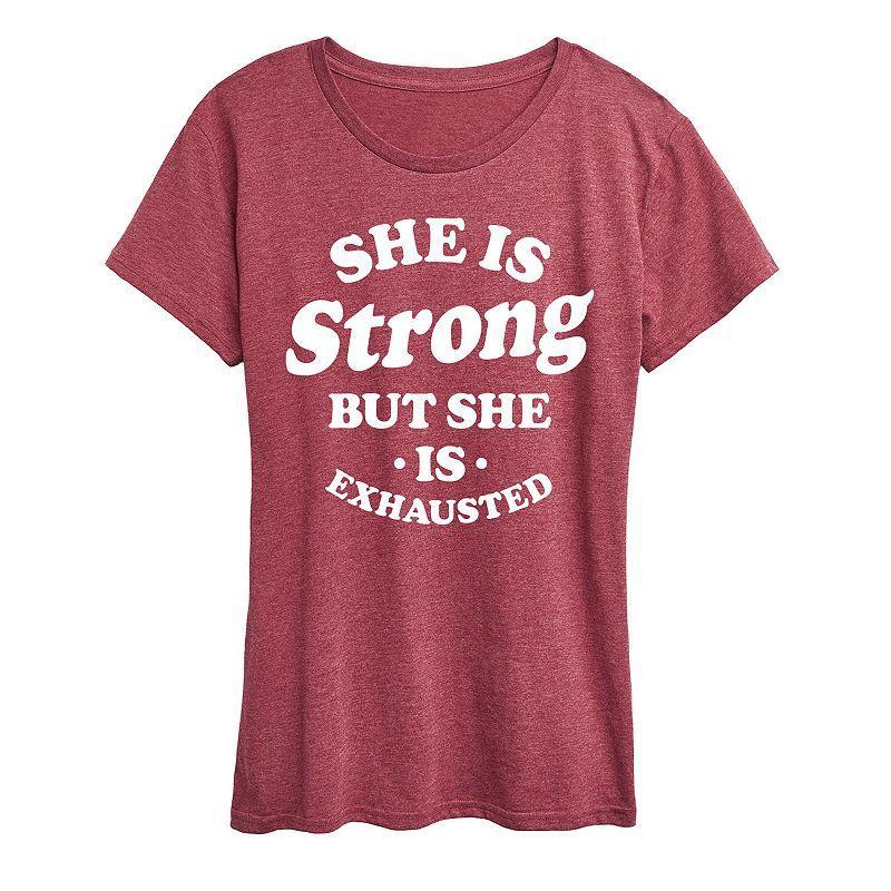 Womens She Is Strong She Is Exhausted Graphic Tee, Girls Grey Wine Product Image