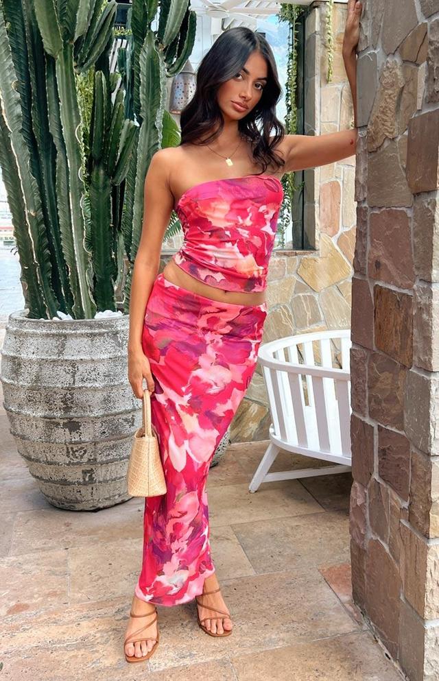 When in Rome Pink Print Mesh Maxi Skirt Product Image