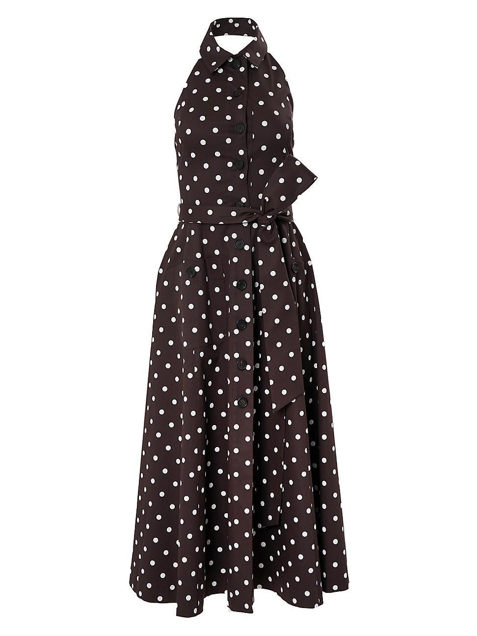 Womens Cotton Polka-Dot Halter Midi-Dress product image