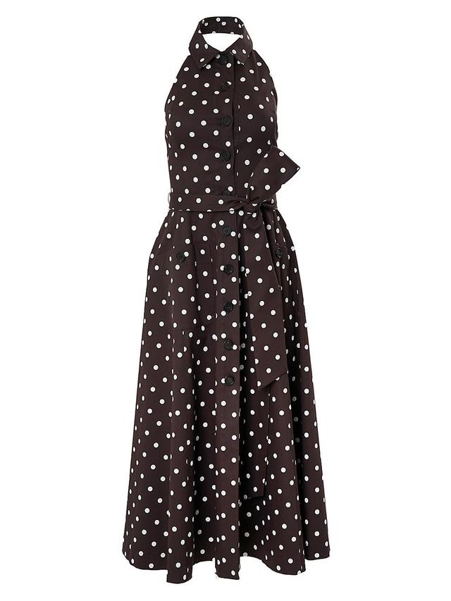 Womens Cotton Polka-Dot Halter Midi-Dress Product Image