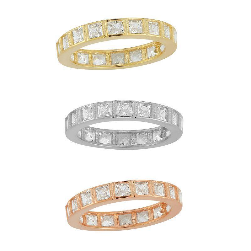 Sunkissed Sterling Tri-Tone Cubic Zirconia Ring Trio Set, Womens Product Image