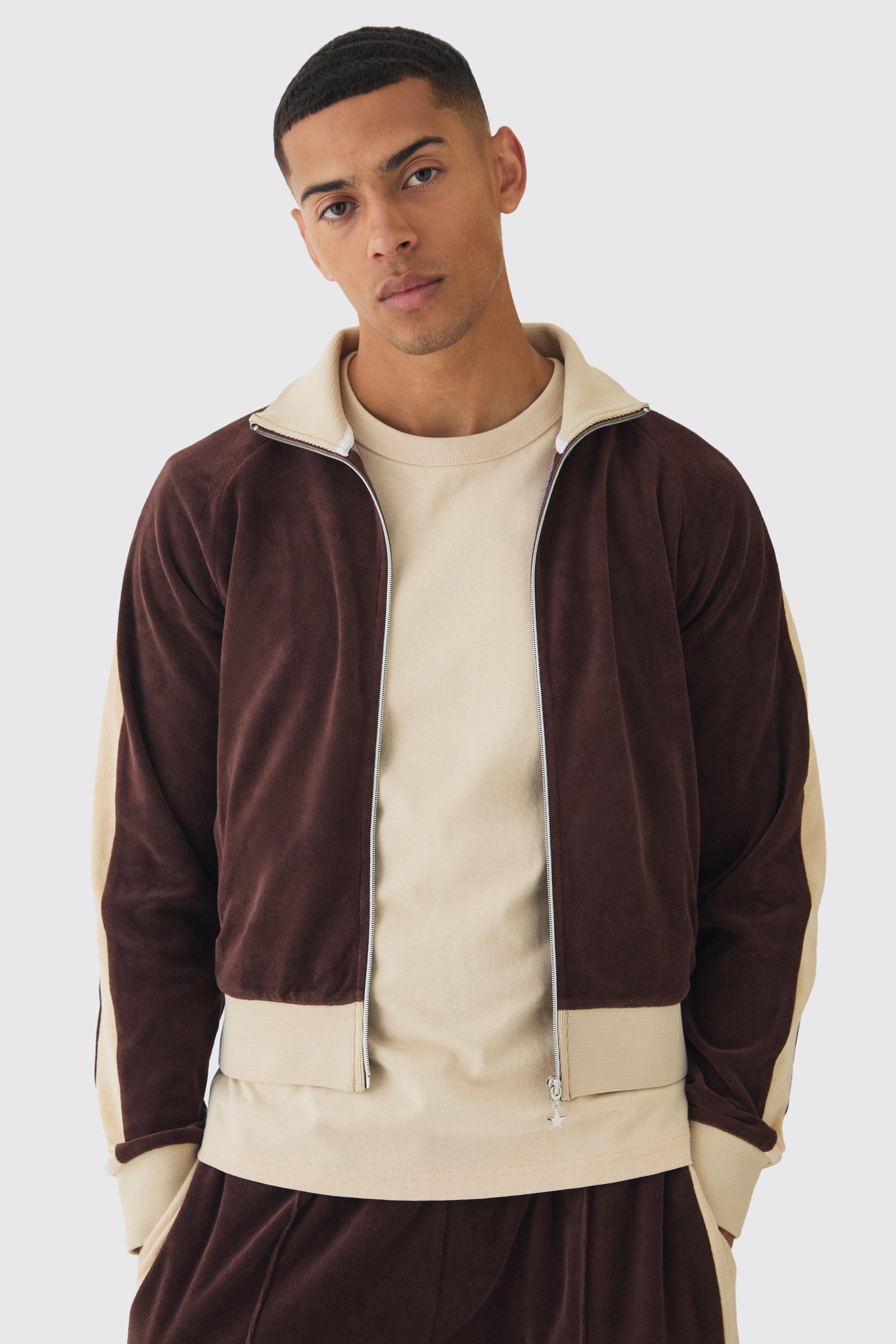 Funnel Neck Velour Track Top | boohooMAN USA Product Image