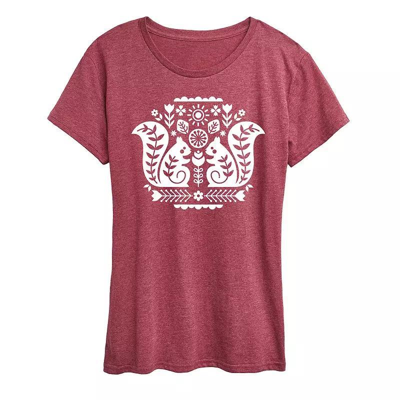 Womens Scandinavian Squirrels Flowy Tee Grey Dark Red Product Image