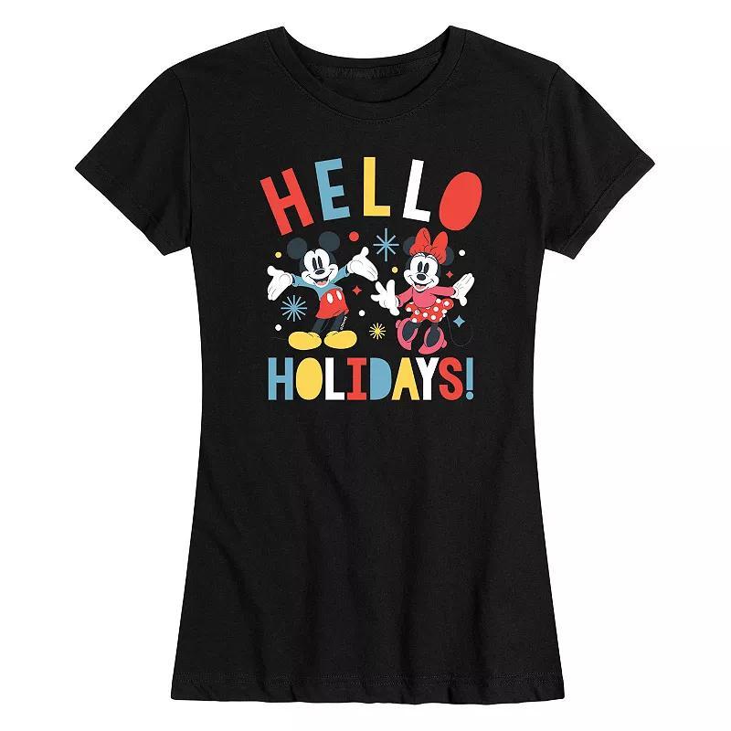 Disneys Mickey Mouse And Minnie Mouse Womens Hello Holidays Graphic Tee, Girls Product Image