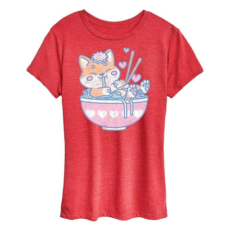 Womens Kawaii Ramen Shiba Inu Graphic Tee Grey Royal Blue Product Image