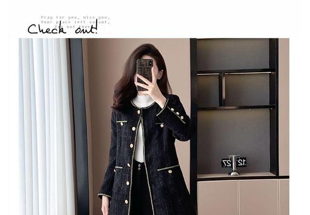 Round Neck Tweed Button Up Coat Product Image