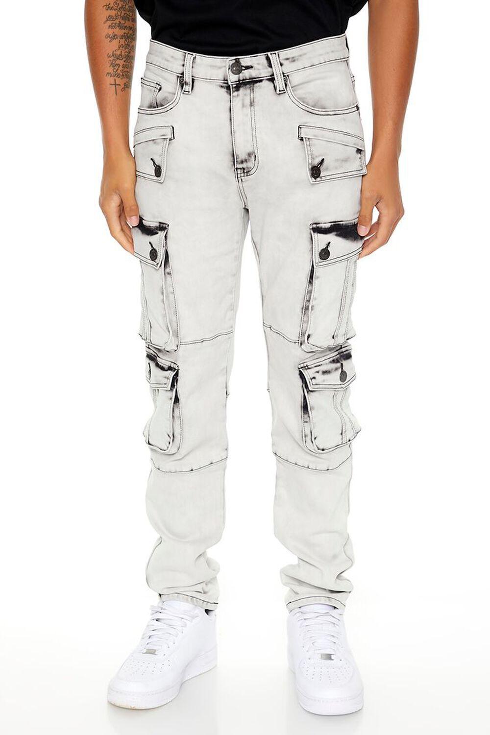 Slim-Fit Acid Wash Cargo Jeans | Forever 21 Product Image